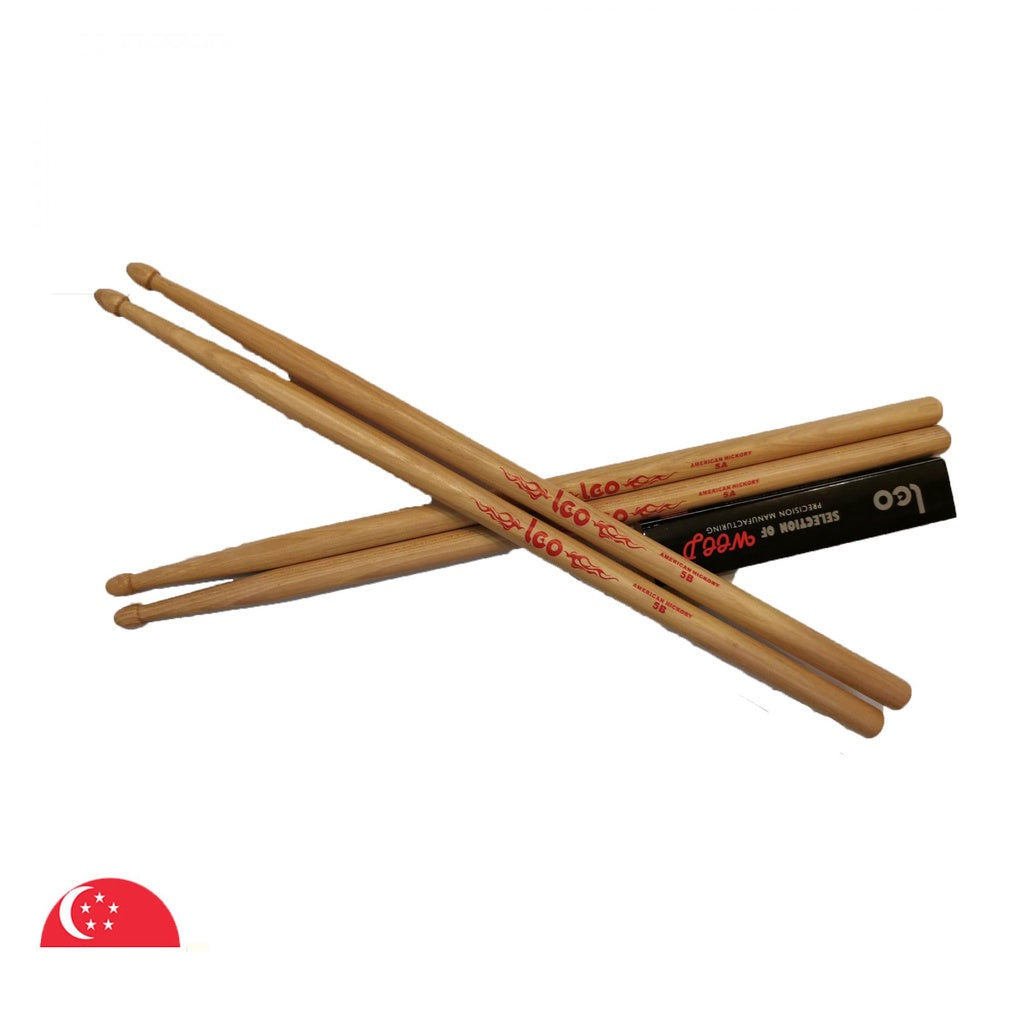 5A & 5B American Hickory Wood Drum Sticks Lightweight Profession (One Pair)