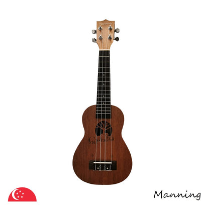 Manning 21 Inches Soprano Ukulele with Laser Carving on Natural Mahogany Wood