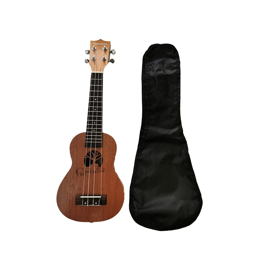 Manning 21 Inches Soprano Ukulele with Laser Carving on Natural Mahogany Wood