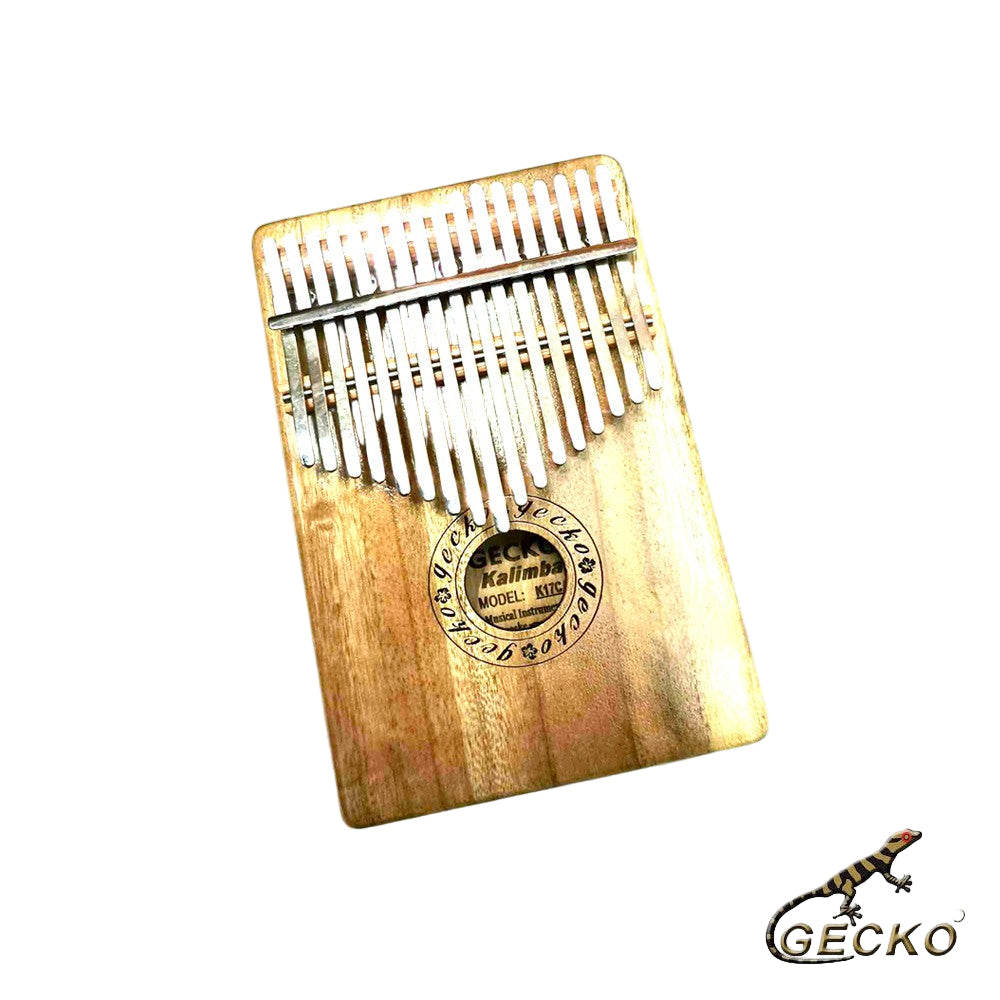 Wooden kalimba with brand logo on a white background