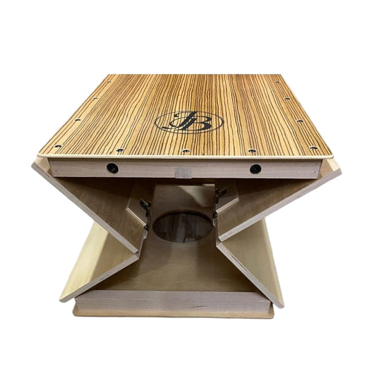 Wooden platform with a logo on a white background